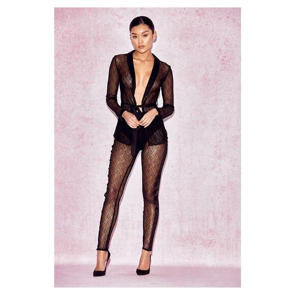 House‎ Of CB London SHEER BLACK LACE TUXEDO AND TROUSERS TWO PIECE SET - Picture 1 of 11